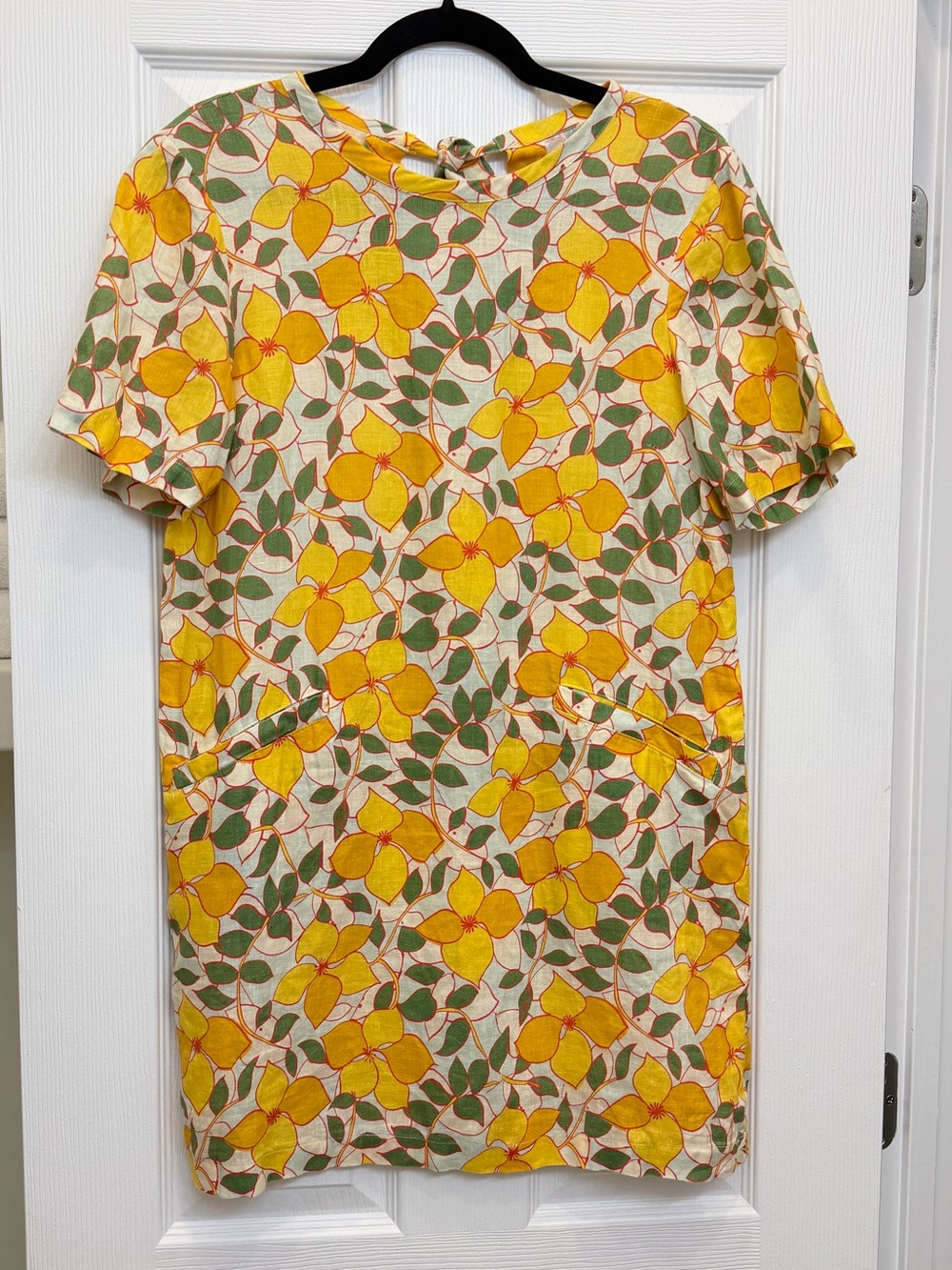 Trovata Birds Of Paradis Yellow Floral Shift Linen Dress Size XS
